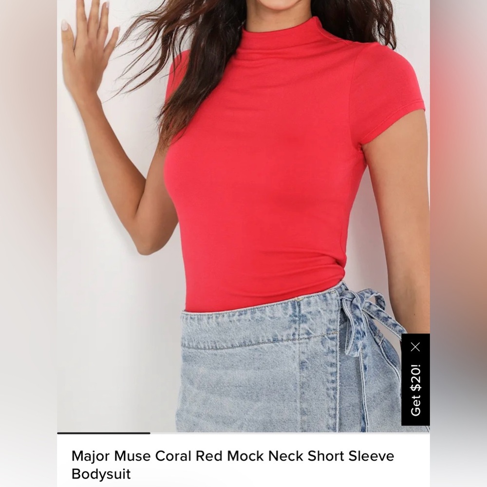 Coral Red Mock Neck Short Sleeve Bodysuit